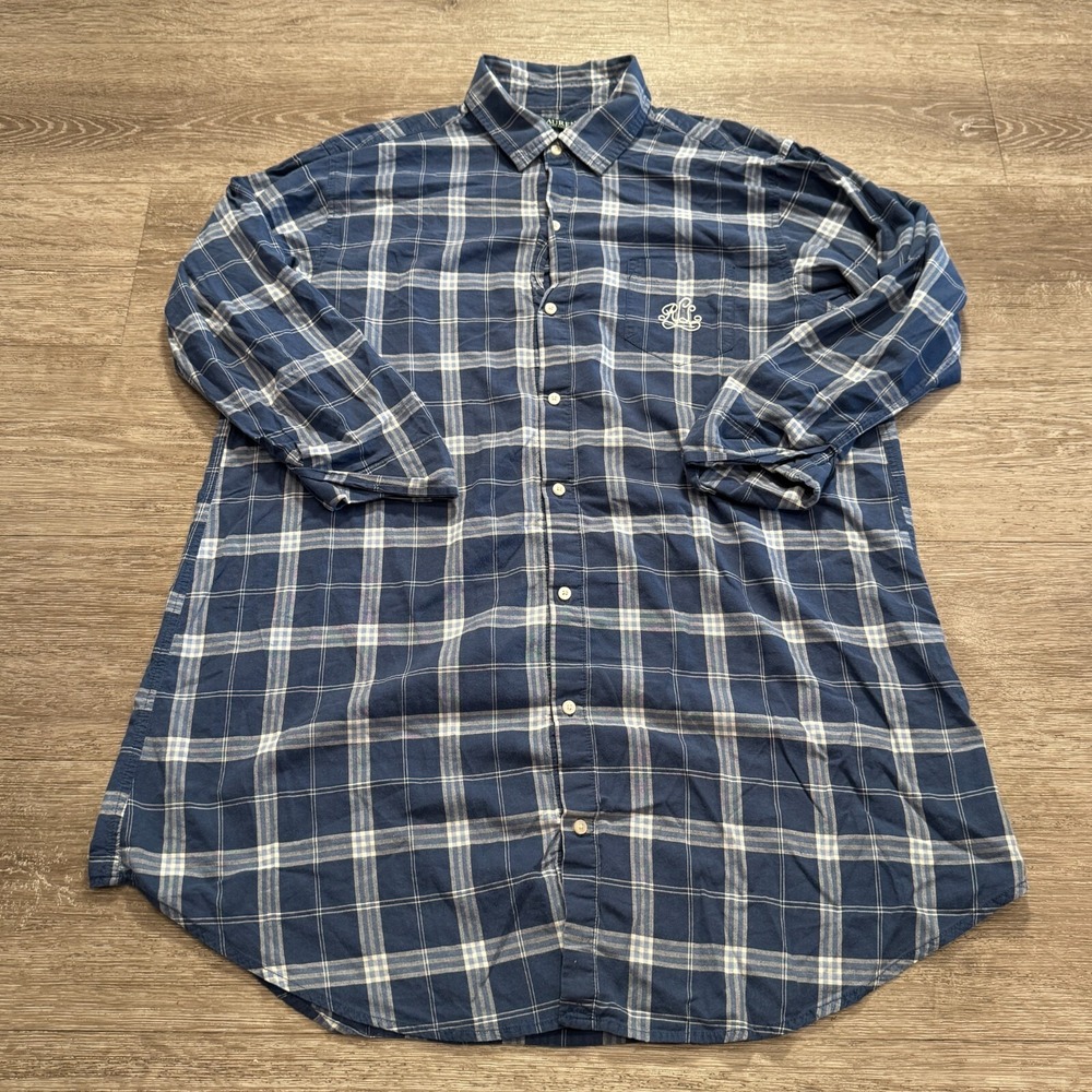 Lauren Ralph Lauren Shirt Dress Women L Blue Plaid Cotton Button Long Sleeve